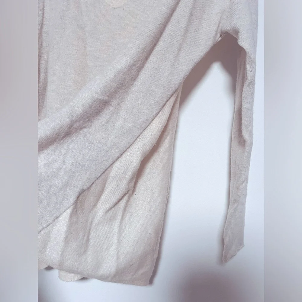 Margaret O'Leary Cashmere Blend V-Neck Sweater Cream High Low Hem Side Slits M